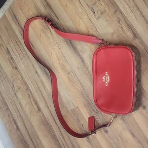 COACH Red Gold Leather Jamie Camera Bag with Signature Canvas Crossbody Bag